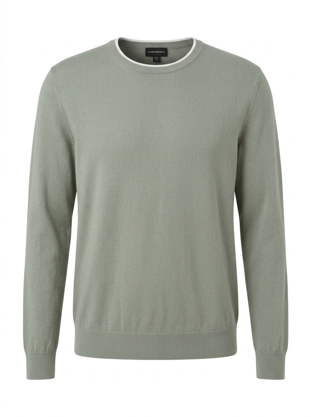 Club Monaco Sage Green Crew Neck Contrast Trim Knit Sweater Men Size L